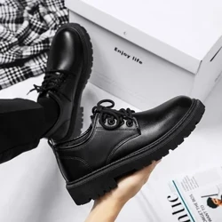 Năm 2024 Nam Hàn Quốc Da Nền Tảng Oxfords Slip onThick Tottom Nam Derby Giày Giày Lười Nam Vuông Mũi Form Đầm Suông Giày