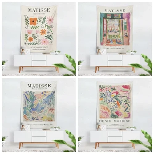 Addurn Boho Matisse Minimalist Celf Anime Crog Addurn Tapestri Cartwn Wal Blodau Trofannol Tapestri Traeth Tywel Hippie Yoga Mat