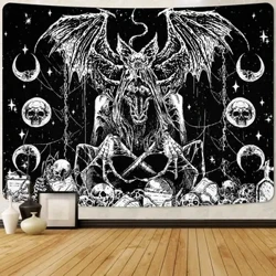 Schädel Schwaarz a Wäiss Tapisserie, Gotesch Skelett Ästhetesch Mauer fir Schlofkummer, Horror Hänk
