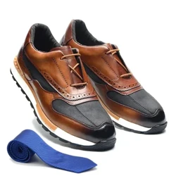 Lüks Marka Tasarım erkek Spor Ayakkabı Gerçek Deri ve Kumaş Patchwork Lace Up Kahverengi Brogue Oxford Rahat Elbise Ayakkabı Erkekler için
