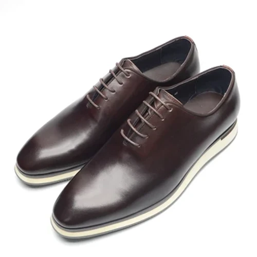 Lledr Cowhide Ddiffuant wedi'u Gwneud â Llaw Dynion Esgidiau Rhydychen Ffurfiol Brand Cyfan Torri Lace-up Brown Tywyll Busnes Esgidiau Achlysurol i Ddynion
