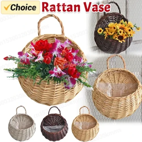 ʻO ka mea kanu pua ʻo Wicker Rattan i hana ʻia e ka lima ʻo Wicker Rattam Basket Garden Vine Pot Mea kanu Paʻa i nā ipu kīʻaha Wall Planter.