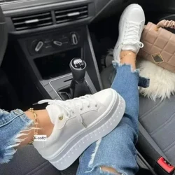 Designer Donna Piattaforma in pelle Scarpe casual Moda Tinta unita Scarpe da ginnastica con tacco grosso Scarpe sportive piatte Zapatillas Mujer femminili