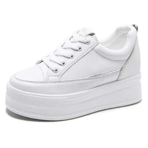 Scarpe casual da donna in pelle microfibra da 7 cm Scarpe bianche con zeppa e tacco nascosto Scarpe bianche Scarpe da ginnastica robuste Skateboard