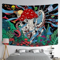 Tapiserie cu ciuperci cu planetă abstractă, agățată pe perete, vrăjitorie, psihedelic, colorat, pentru dormitor, estetică, decor pentru cameră, pânză de fundal