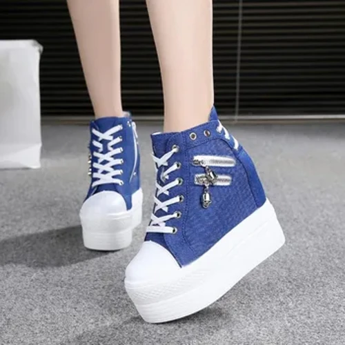 Nuevas zapatillas clásicas de tacón oculto con plataforma, Zapatos de lona con cuña transpirables para Mujer, botas informales para Mujer, Zapatos de otoño para Mujer