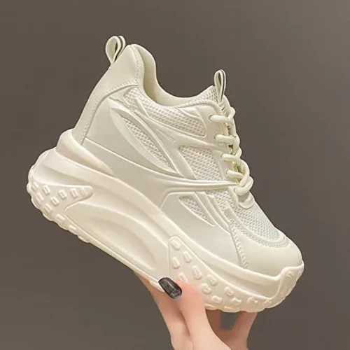 Zapatos de tacón alto con huecos para mujer, zapatillas de deporte gruesas informales de 10cm con plataforma de primavera y otoño, zapatos transpirables de alta moda para verano