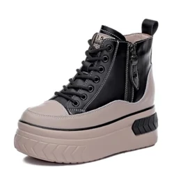 Izicathulo Zabesifazane Eziphezulu Isikhumba Sangempela 8cm Amabhuzu Eplathifomu Wedge Efihliwe Isithende Uzip Intwasahlobo Ikwindla Ekwindla Efudumele Enoboya Basebusika Amasneaker