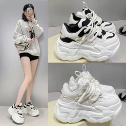 Plus size 43 Kvinder Høj Platform Casual Læder Sko Ny Efterår Chunky Sneakers 7CM Kiler Skjulte Hæle Fritidssko Kvinde