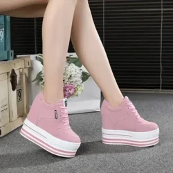Pantofi pentru femei cu fund casual de 11 cm, cu tocuri versatile, cu tocuri înalte, pantofi alb alb, material, material rotund design