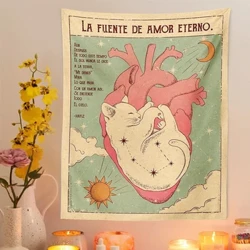 Gato tapeçaria tarô sol lua coração eterno arte da parede pendurado bonito gato tapeçarias quarto das crianças sala de estar decoração