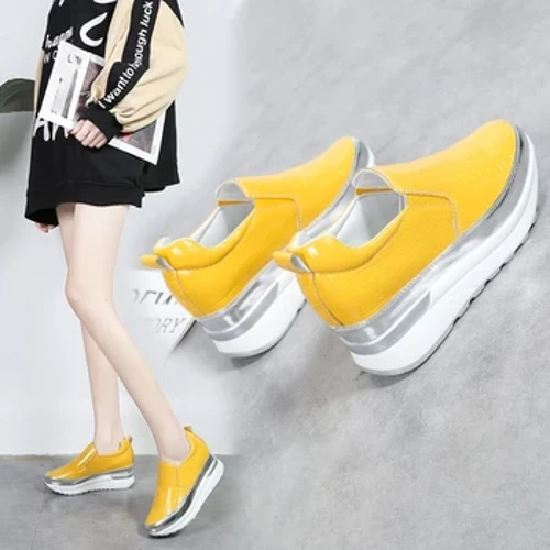 Kulit Paten Chunky Platform Sneakers Wanita 2022 Musim Gugur Tumit Tersembunyi Sepatu Olahraga Wanita Plus Ukuran 43 Tebal Bawah Sepatu Loafers