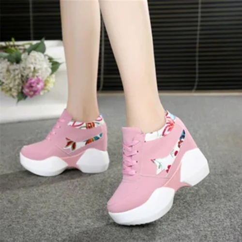 Scarpe con tacco Donna Scarpe sportive con tacco interno Innalzamento Fiore di moda con zeppa Scarpe sportive femminili Scarpe da ginnastica per studenti Autunno inverno 2023 W504
