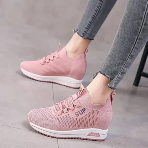 Offre spéciale femmes chaussures 2023 été talon caché compensées blanc rose baskets femme plate-forme respirant maille noir talons chaussures décontractées