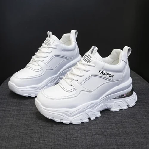Rimocy zapatillas gruesas de cuero PU blanco para mujer, zapatos vulcanizados con plataforma de otoño e invierno para mujer, zapatos deportivos con tacones ocultos y parte inferior gruesa
