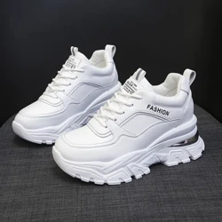 Rimocy blanc PU cuir grosses baskets femmes automne hiver plate-forme vulcaniser chaussures femme fond épais talons cachés chaussures de Sport