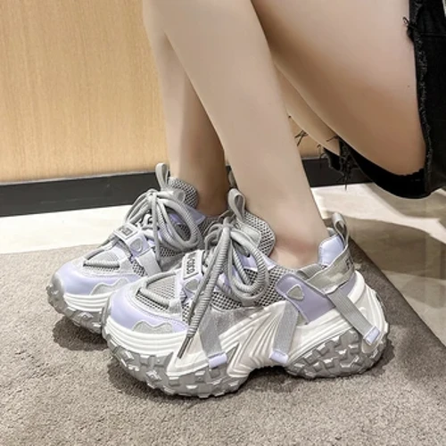 Fa'atama'ita'i Fa'atama'ita'i fa'atama'ia fa'a'ava mānava fa'ase'e va'ava'a Sneakers Chunky 5CM Wedges e le maseesee mulivae natia 'o'ogo leisure seevae Fafine.