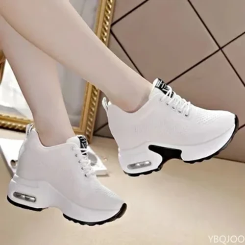 Wanita Mesh Bernapas Sepatu Kasual Wanita Musim Semi Platform Tumit Wedges Tinggi Meningkatkan 2023 Rajutan Wanita Sepatu Vulkanisir
