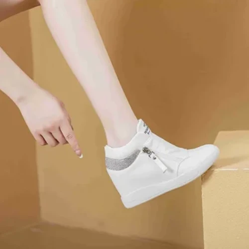 Femmes blanc plate-forme Bling diamant chaussures compensées haut femmes baskets printemps automne talon caché côté fermeture éclair chaussures décontractées