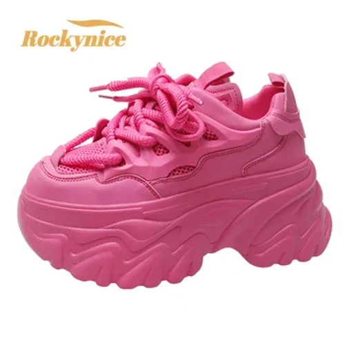 Kvinder Platform Casual åndbar mesh sko 2023 Ny sommer Chunky sneakers 8,5 cm kiler Skjulte hæle Hule fritidssko Kvinde