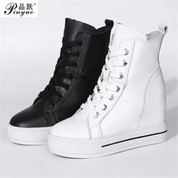 Femei din piele naturală 8 cm pantofi cu pană ascunsă pantofi cu platformă pantofi cu tocuri înalte pantofi pentru femei pantofi casual alb pentru femei