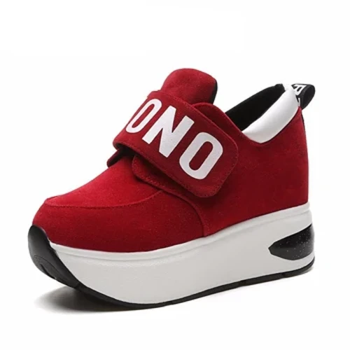 Plate-forme chaussures d'extérieur talon caché respirant semelle épaisse sans lacet CreepersWedge augmenter chaussures vulcanisées noir rouge panier décontracté