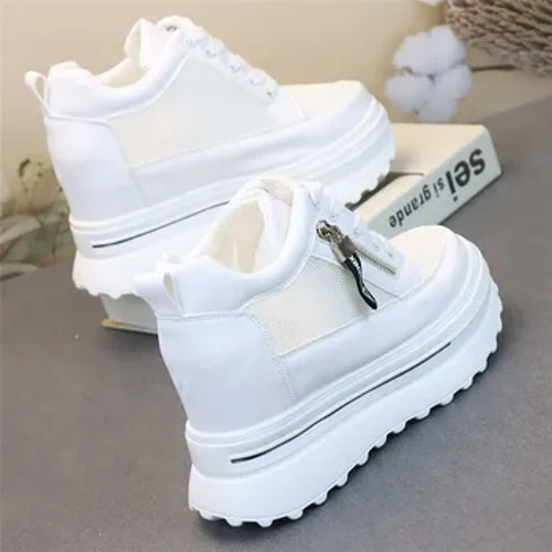 2024 Neue weiße Sommerschuhe mit verstecktem Keilabsatz, Freizeitschuhe für Damen, glitzernde Plateauschuhe, 9 cm hohe Absätze, Wanderschuhe für Damen