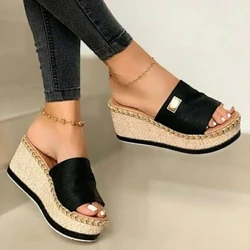 Ardán Bróigíní Dingeacha Samhraidh Sála arda Mná Slipéir na mBan Bróga Lasmuigh de Chlog Bunúsach Sleamhnán Wedge Sandals Smeach-flop