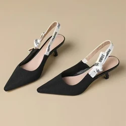 Toe Pwynt Sexy Merched sandalau Sliperi Sodlau Canol Slingback Haf 2024 Pympiau Merched Moethus Ffasiwn Sleidiau Flip Flops Mujer Newydd