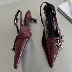 Sandales à talons hauts pour femmes, chaussures de printemps et d'été, escarpins de fête à bout pointu, à la mode, avec sangle à boucle, nouvelle collection
