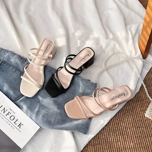 Sandal Wanita Wanita Square Heels Elegan Musim Panas Sandal Luar Cross Diikat Kulit Wanita Slide 2023 Fashion Wanita Sandal
