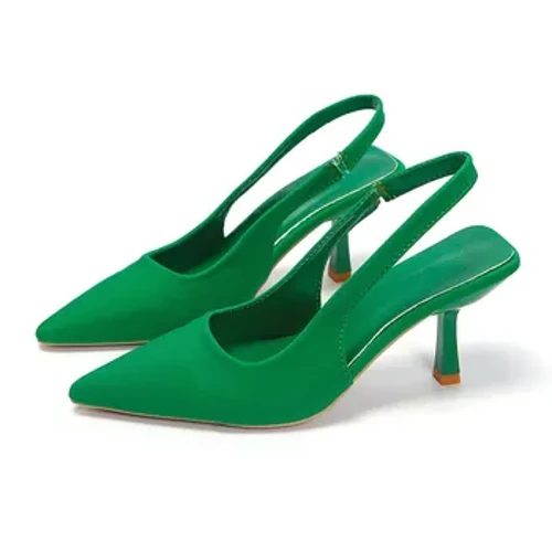 Mga Pambabaeng Sapatos sa Tag-init 2023 Bagong Fashion Pointed Toe Stiletto Katamtamang Takong na Mataas na Takong Babae sa Likod Walang laman na Mga Sandalyas na Berde na Pambabaeng Sapatos
