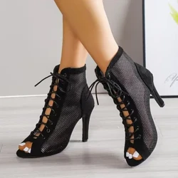 Mùa Hè Mới Pupms Nữ Cao Cấp Top Giày Khiêu Vũ Phòng Khiêu Vũ Salsa Tango Giày Sandal Bé Gái Dự Tiệc Thời Trang Lưới Cutout Cao Gót Sandalias