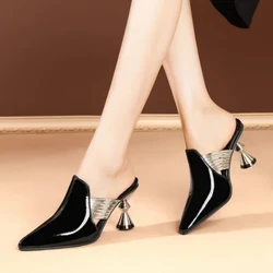 Merched sandalau parti priodas sodlau rhyfedd Mules ffasiwn rhinestone sliperi ansawdd gwirioneddol lledr pympiau esgidiau fenyw
