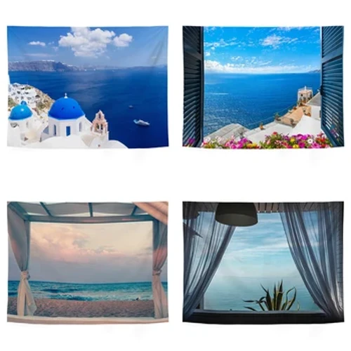 Beautiful Sea View Cwch Hwylio Cefnfor Patrwm Tirwedd Tapestri Cartref Ystafell Fyw Ystafell Wely Addurn Wal Cefndir Brethyn
