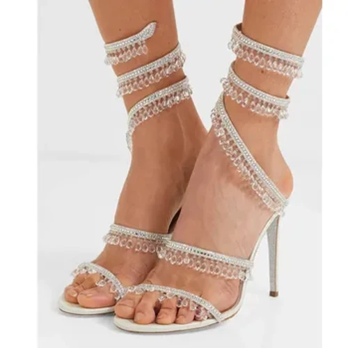 Imfashini ye-Crystal Pendant Izimbadada Zabesifazane Izimbadada Inyoka E-Sexy Ehlanganiswe i-Stiletto Izimbadada eziphakeme ze-Gladiator Izimbadada ze-Gladiator Zasehlobo Izicathulo Zephathi Yomshado