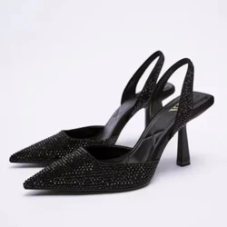 Sandal Wanita Musim Panas Sandal Musim Semi Baru Sandal Wanita Elegan Tumit Tinggi Ujung Runcing Belakang Sandal Tumit Tinggi Fashion Wanita Sandal