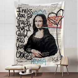 Mona Lisa Graffiti Tapisserie Mauerhängend Boho Stil Psychedelesch Hexerei Hippie Tapisserie Schlofkummer Wunnzëmmer Konscht Heemdekoratioun
