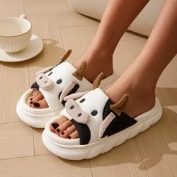 Matagofie Cartoon Cow Unisex Linen Slippers Spring Summer Slides Miula alii ma tamaitai seevae fale e le mase'e mo vaitau e fa