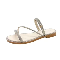 Fflatiau sandalau Merched yr Haf Sliperi Rhinestone Sgleiniog Sliperi Traeth Merched Ffasiynol Slip-on Sleidiau Esgidiau Achlysurol