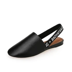 Sandal Wanita Mules Sepatu Flat Slingbacks Wanita Sandal Musim Panas Sepatu Round Toe Slip On Wanita Slide Hitam Merah Plus Ukuran 2020