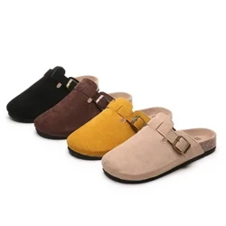Giày Nữ Nữ Bít Mũi Dép Bò Da Lộn Da Guốc Xăng Đan Nữ Thời Trang Retro Vườn Con La Làm Tắc Trượt 2023 mới