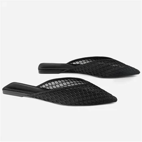 Tåspids halvtøfler Kvinder Flade Sko Dame Mesh Strandrutsjebaner Udvendig Mules Designer Gladiator Sandaler 2023 Sommer