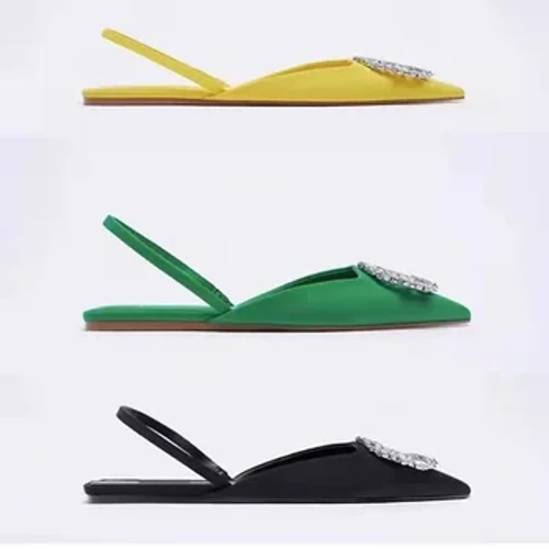 Mules plates à bout pointu avec strass, nouveau Style d'été à la mode, confortables, demi-sandales à bout pointu pour femmes, 2024