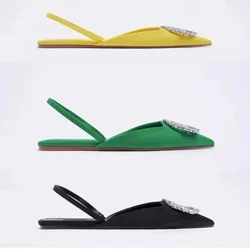 2024 Neie Summerstil Modesch Komfortabel Strassspitzen Zeh flaach Mulles mat Temperament Toe-Zéi Hallef Sandalen fir Fraen