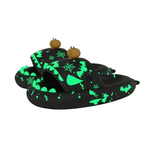 Bí Ngô Halloween Đèn Ngủ Cá Mập Dép Nữ Dạ Quang Sandal Cặp Đôi Nhà Chống Trơn Trượt Sáng Tạo Trượt Nam Bên Ngoài Dép
