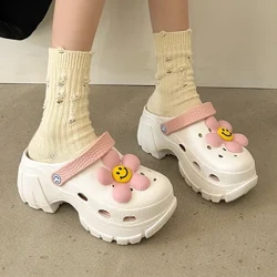Scarpe da donna con buco con suola extra spessa per l'usura esterna Altezza crescente Moda Mezze pantofole Sandali da spiaggia con plateau Estate