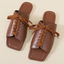 Retro Đế Bằng Dép 2024 Nữ Trong Nhà Ngoài Trời Dép Mới Thường Xuyên Phối Ren Đi Biển Sandal Nữ Mùa Hè Phong Cách Anh Quốc