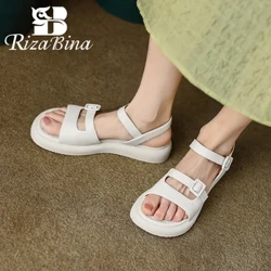 I-RIZABINA Izimbadada Zasehlobo Abesifazane Abavula Uzwane Oluthambile Ibhande Lesikhumba Sodwa Ibhande Le-Rom Strap Casual Flat Sandal Lady Beach Ingubo Yezicathulo Zapatos Mujer