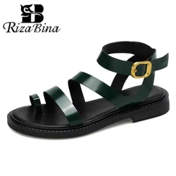 I-RIZABINA Gladiator Izimbadada Zesikhumba Sangempela Ezithambile Ze-Rom Izibhande Iqakala Ibhande Elivulekile Lonyawo Lwabesifazane Abavamile AmaFlathi Owesifazane Wezicathulo Zasehlobo Okokuzilibazi